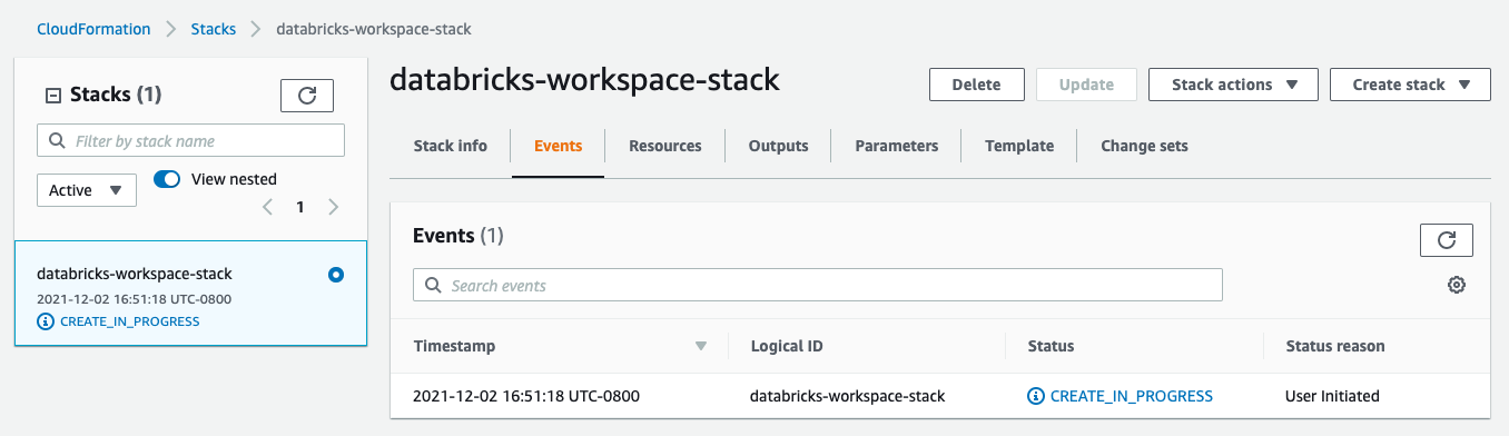 Databricks workspace stack in progress