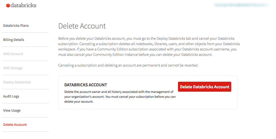 Delete account tab