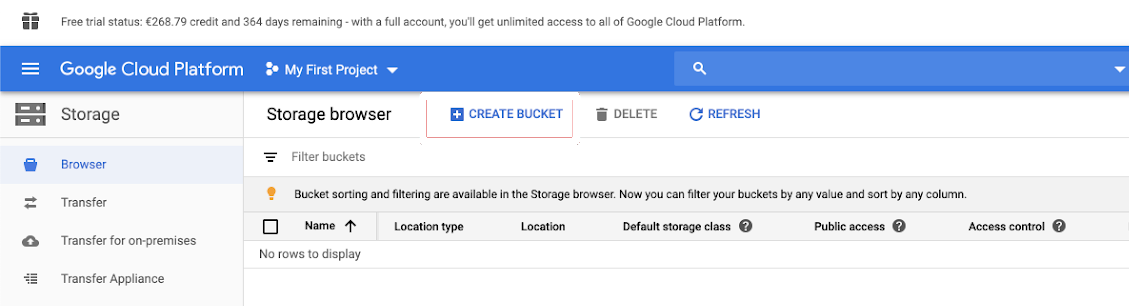 Google Create Bucket