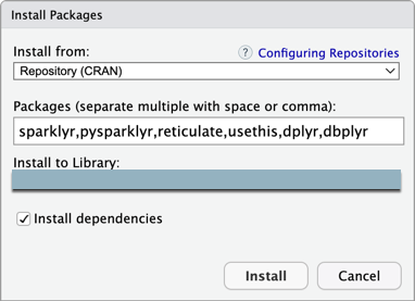 Instale as dependências do pacote Databricks Connect