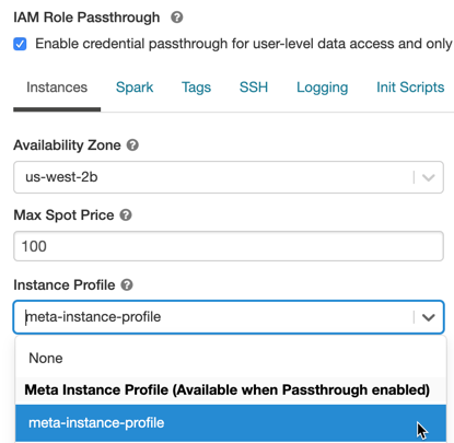 Select instance profile