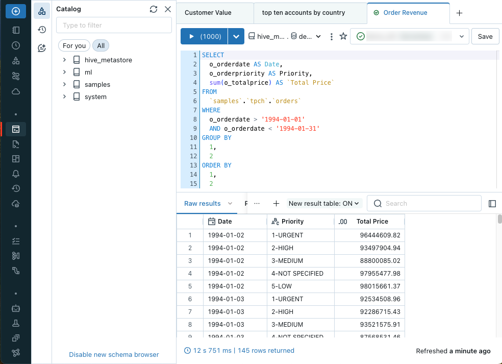 Interface do usuário do editor SQL