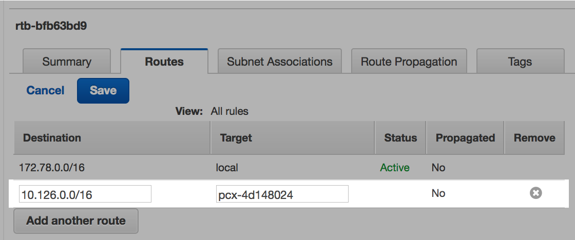 Aurora VPC Route Destinations