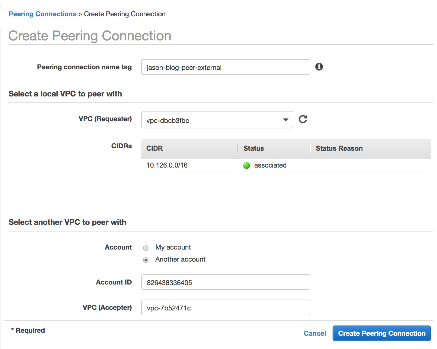 Create Peering Connection