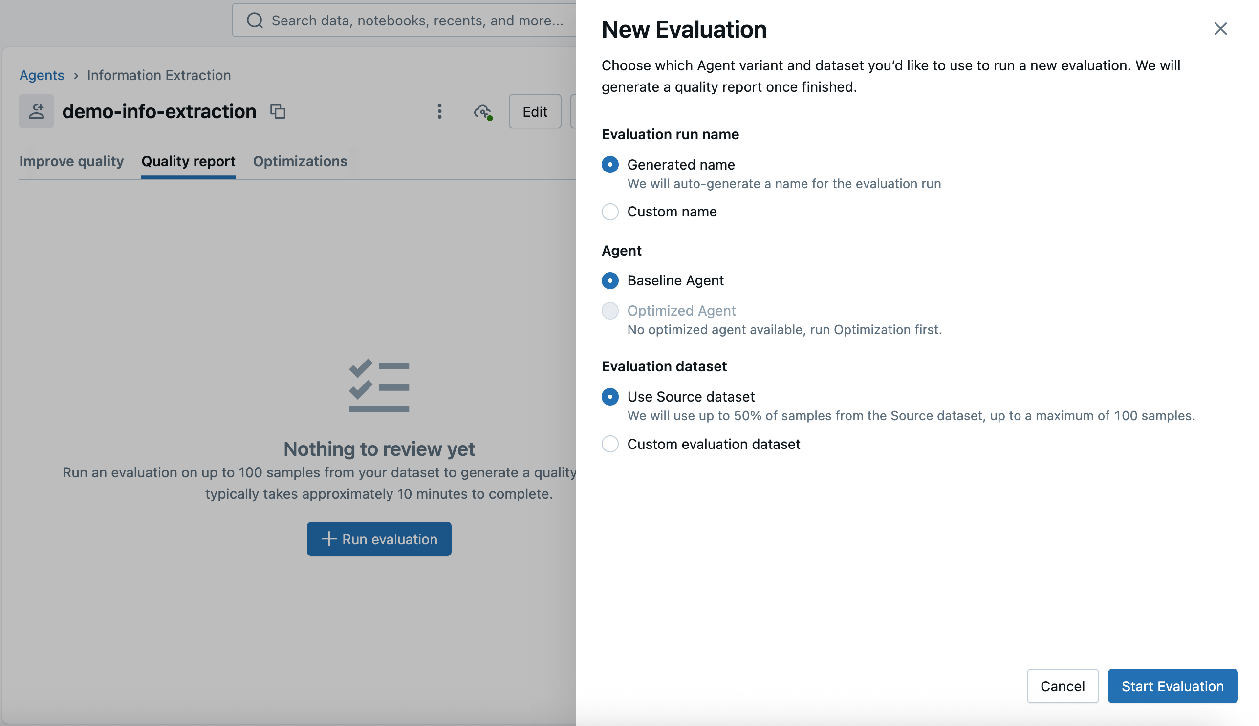 Configure new evaluation.