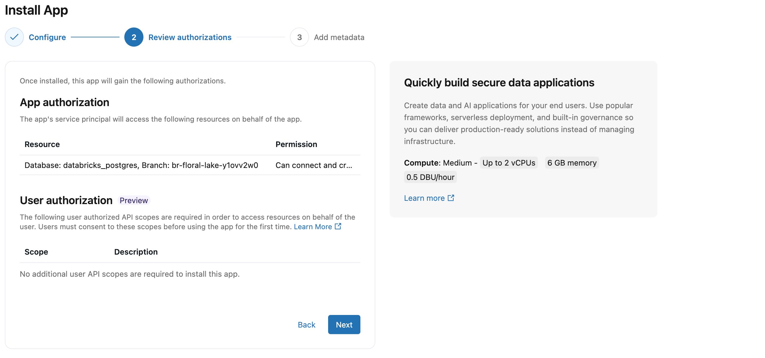 Authorization review showing service principal permissions