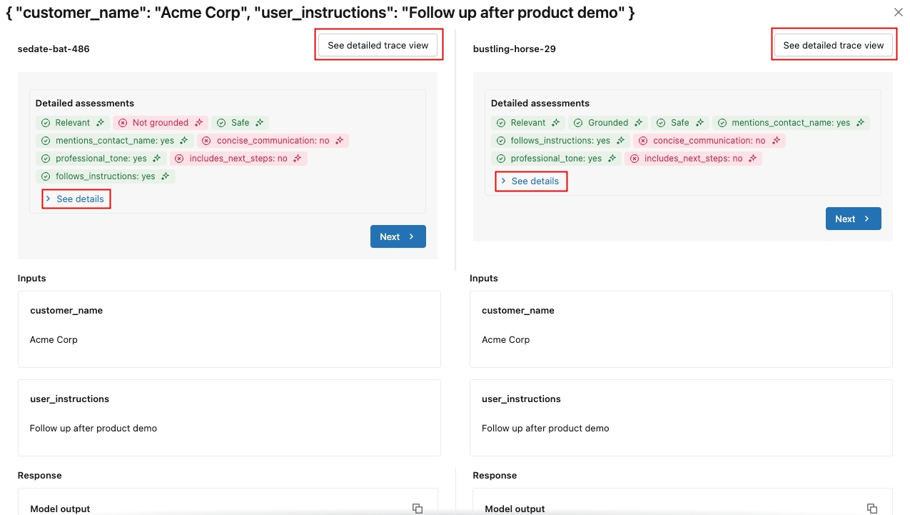 Comparison details window