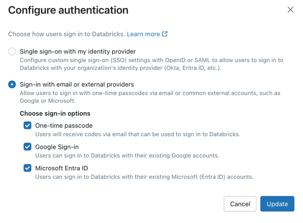 Configure authentication options.