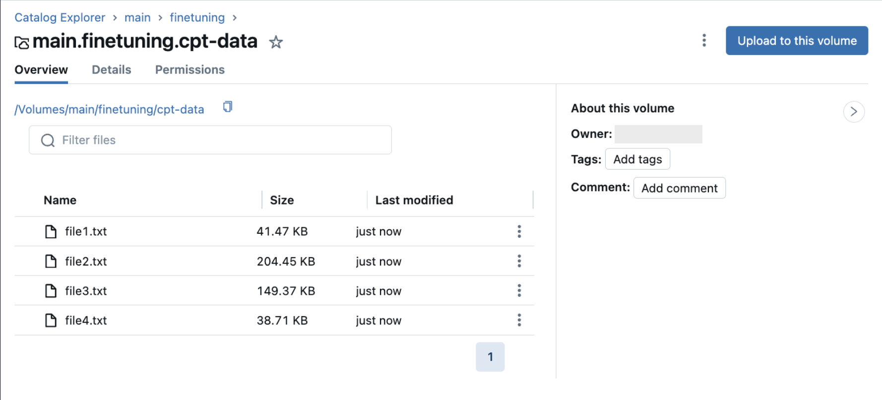 UC Volume with continued pre-training dataset file examples