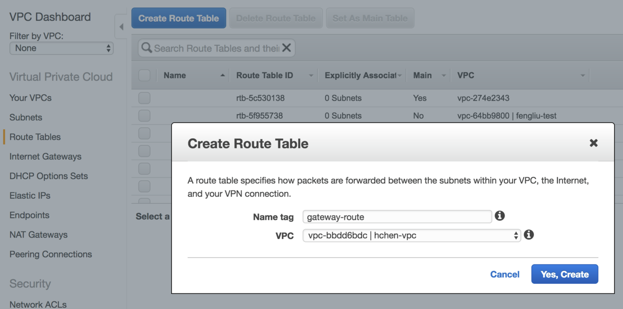 Create a route table