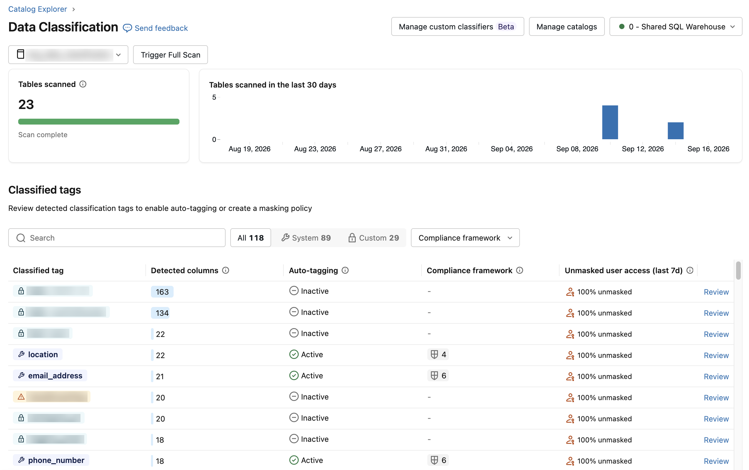 Results page showing table of detected classes.