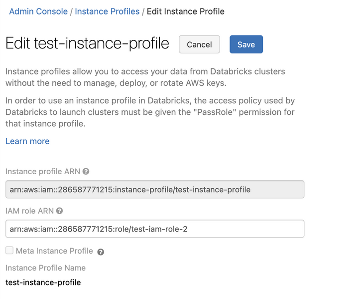 Edit instance profile Role ARN