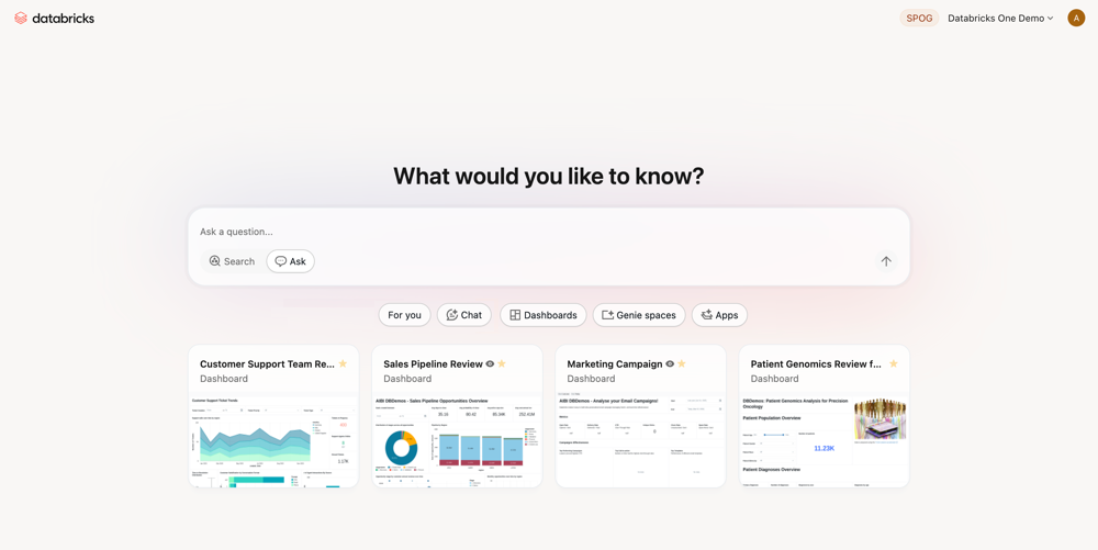 Landing page for Databricks One