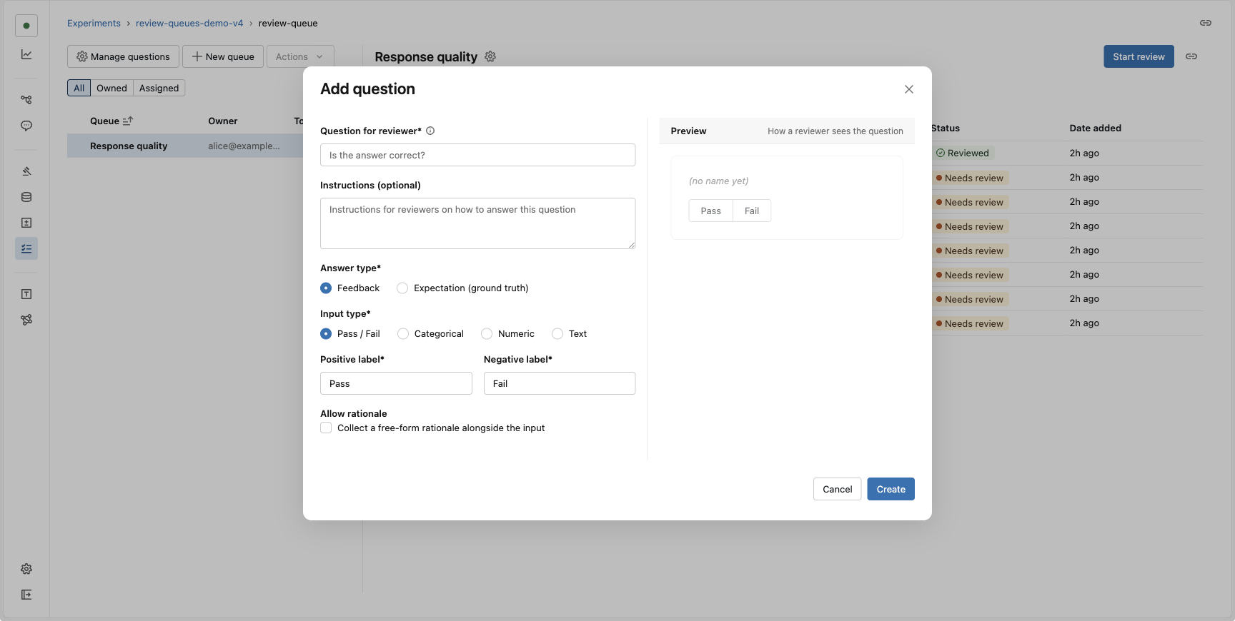 Ajouter une question avec un live preview
