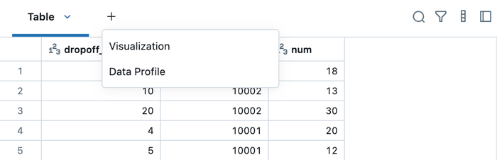 Tableau de résultats du Notebook avec l'option de visualisation affichée.