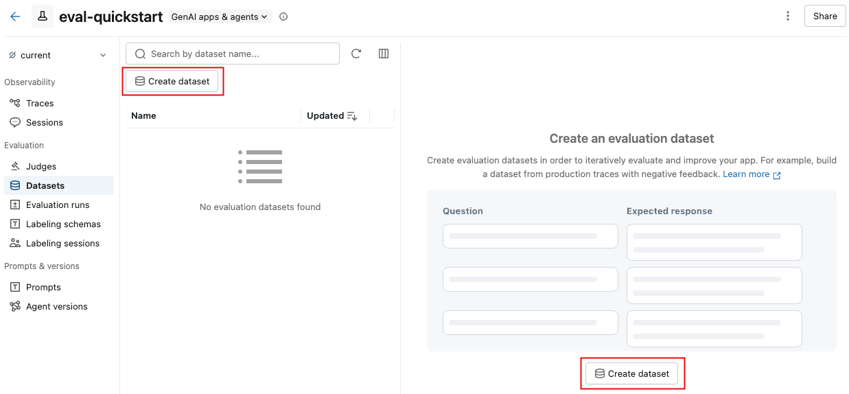 Bouton Créer un dataset
