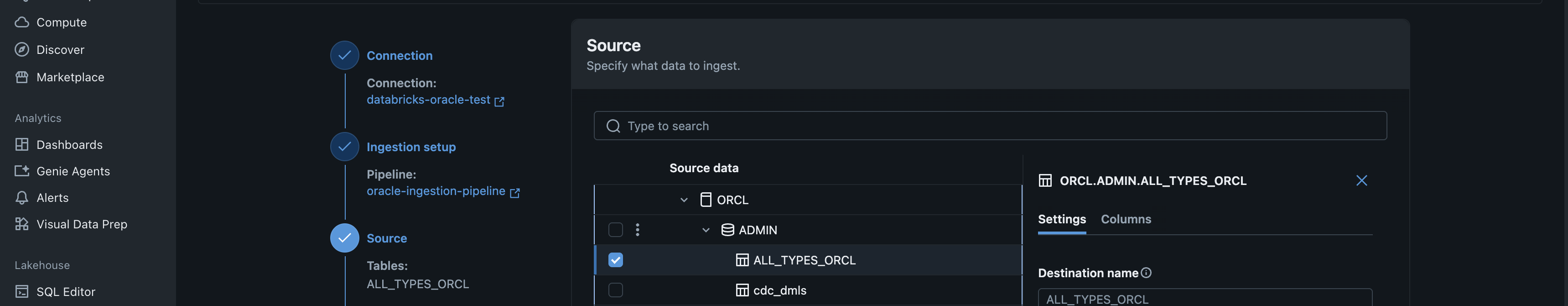 Sélectionnez les tables sources
