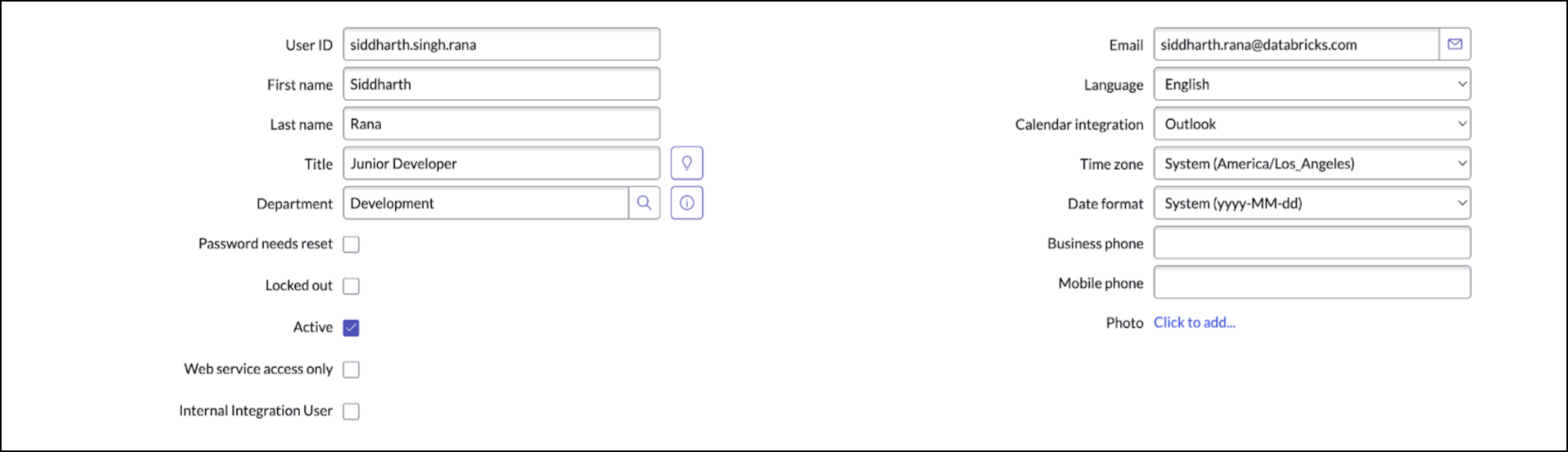 Utilisateur actif de ServiceNow