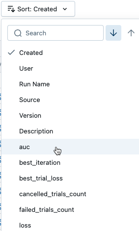 Utilisez le menu déroulant de tri pour trier les exécutions par parameter.