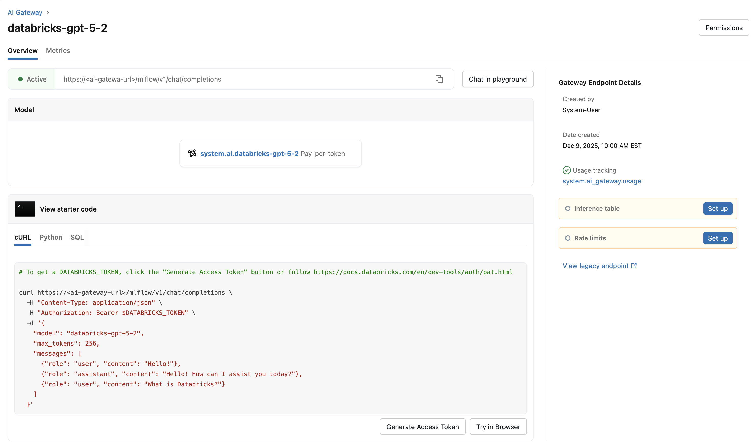 Interface do usuário do Gateway AI