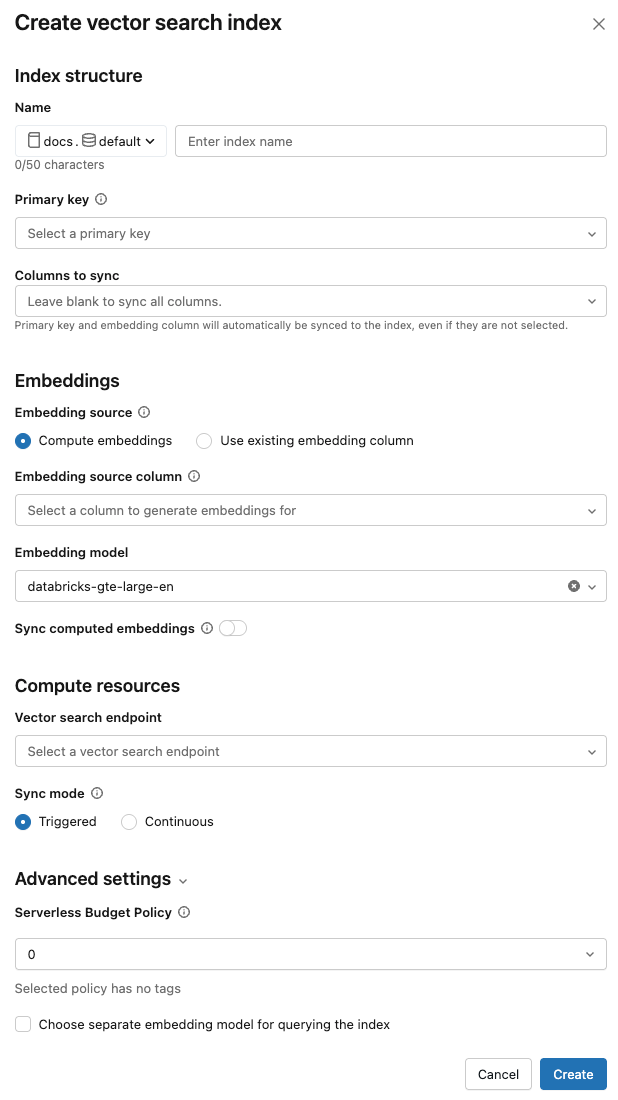 criar diálogo de índice