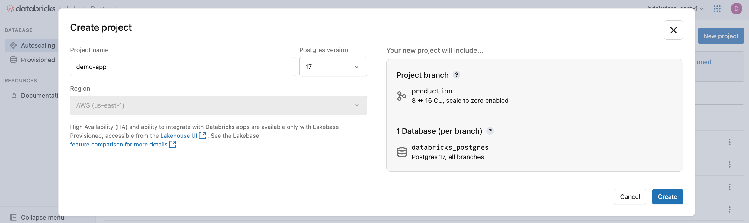 Diálogo de criação de projeto