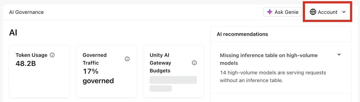 O seletor de escopo na página de AI do Governance Hub.