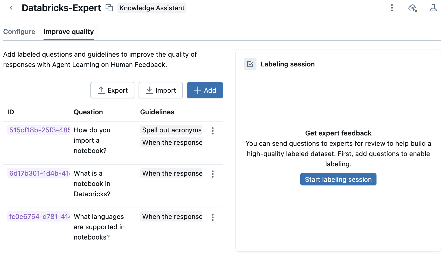 mesclar feedback da sessão de rótulo.