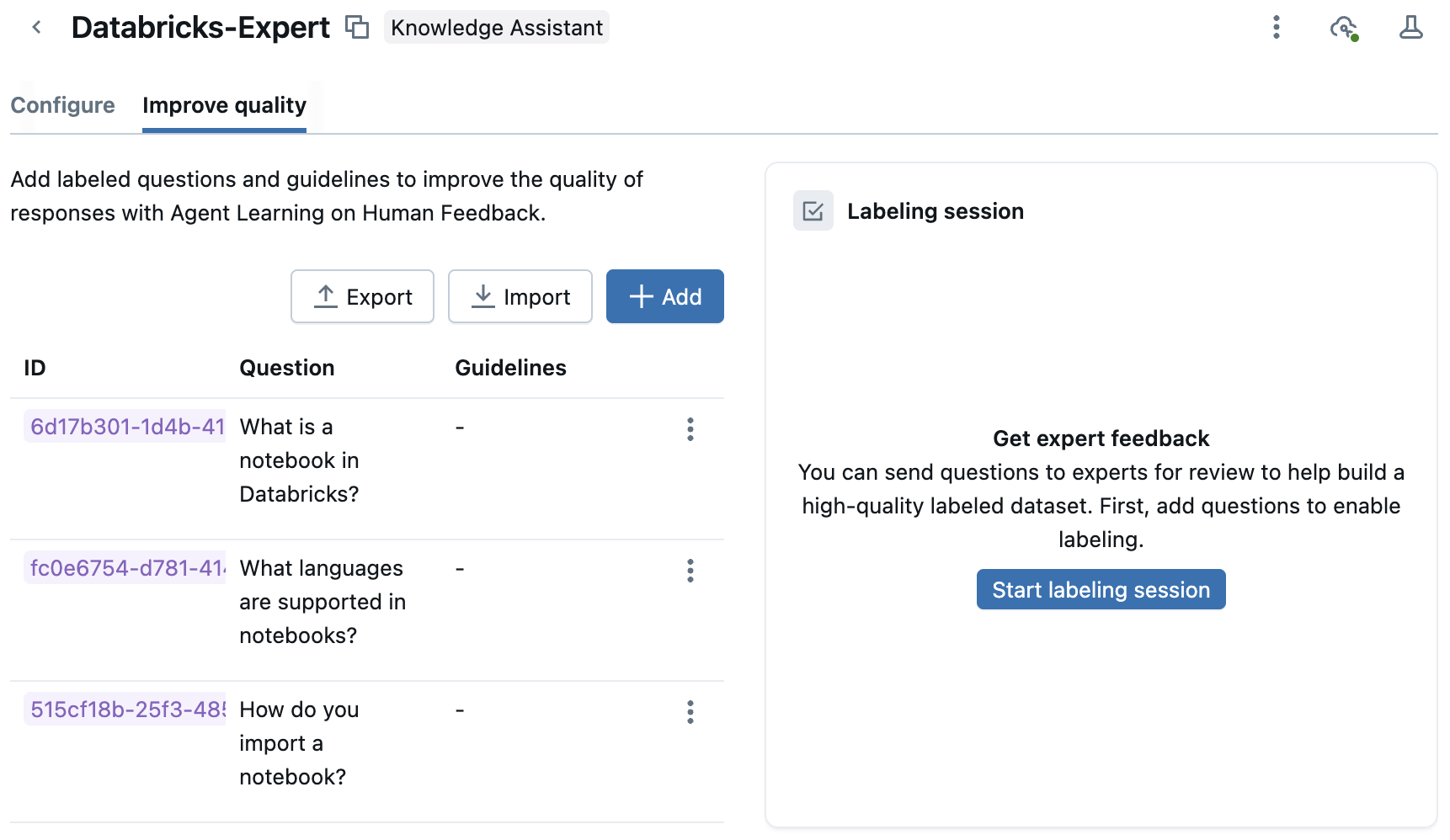 Adicionar perguntas para a sessão de rótulo.