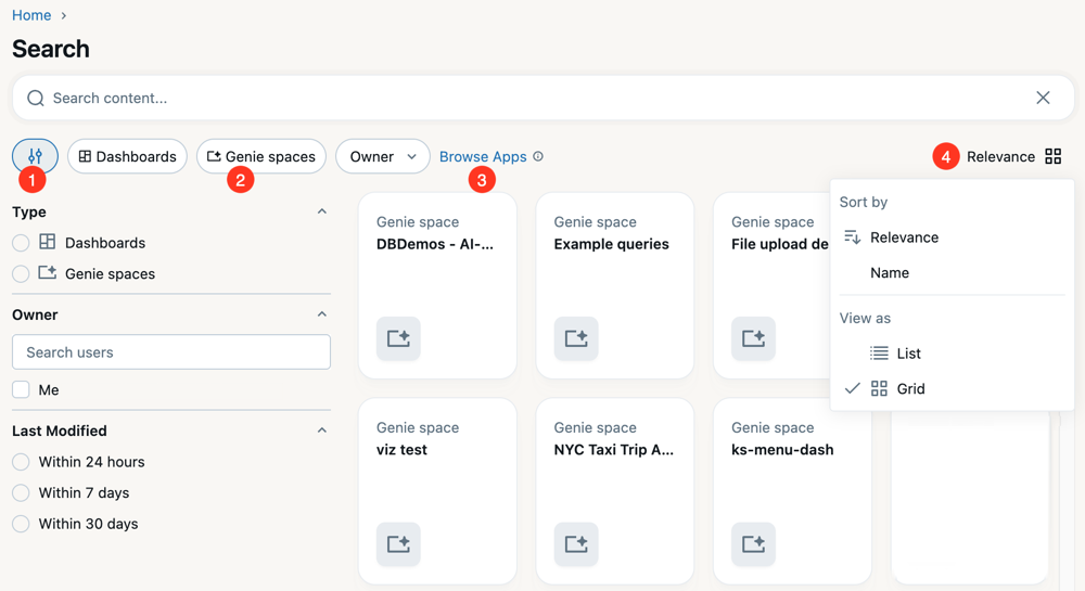 rótulo listing page filters