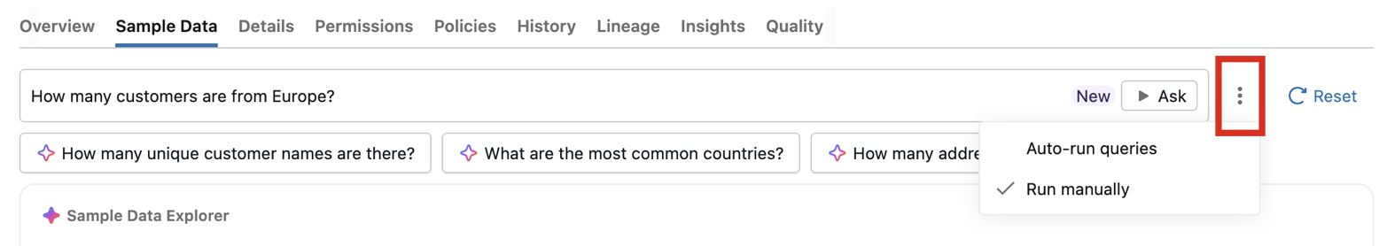 Configurar consultas de execução automática para Sample Data Explorer