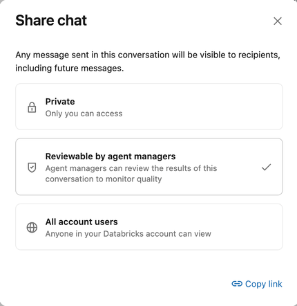 Configurações de compartilhamento de conversa do Genie.