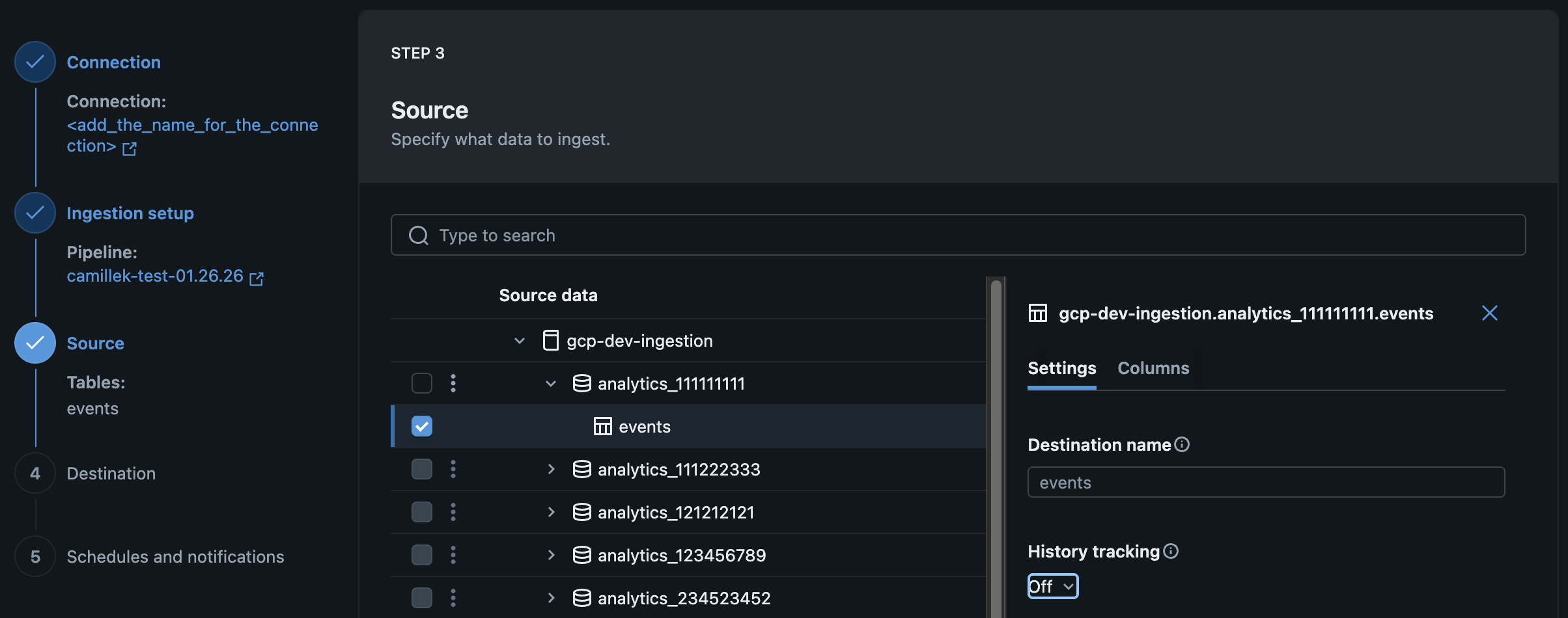 Configuração opcional do nome da tabela de destino na interface do usuário do Databricks.