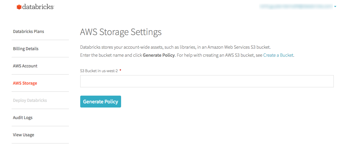 AWS storage tab