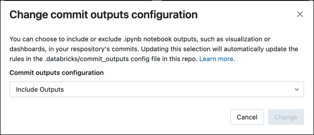 Commit notebooks outputs dialog box.