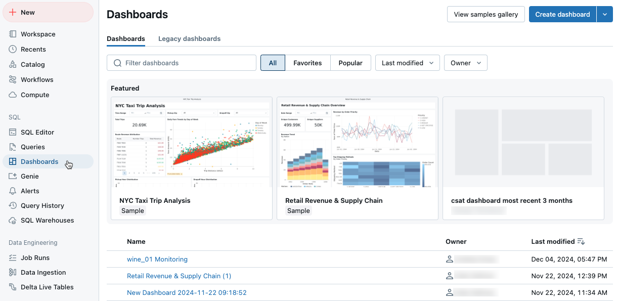 Access dashboard from Dashboards on sidebar.