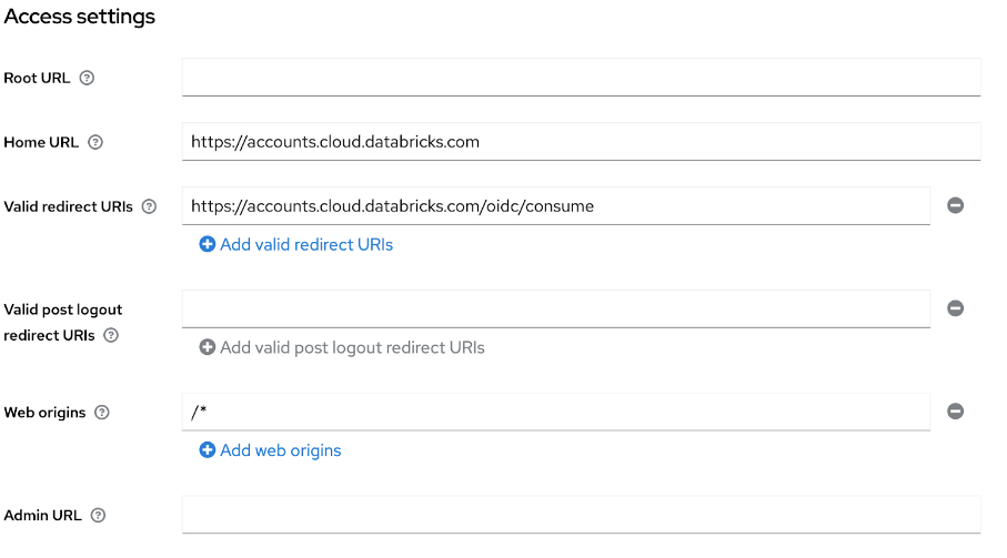 Keycloak configure access settings.