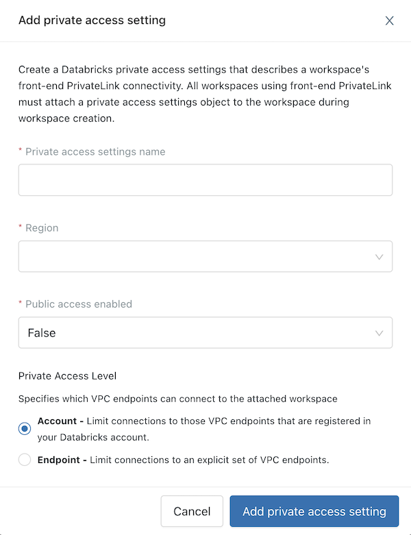 private access settings object