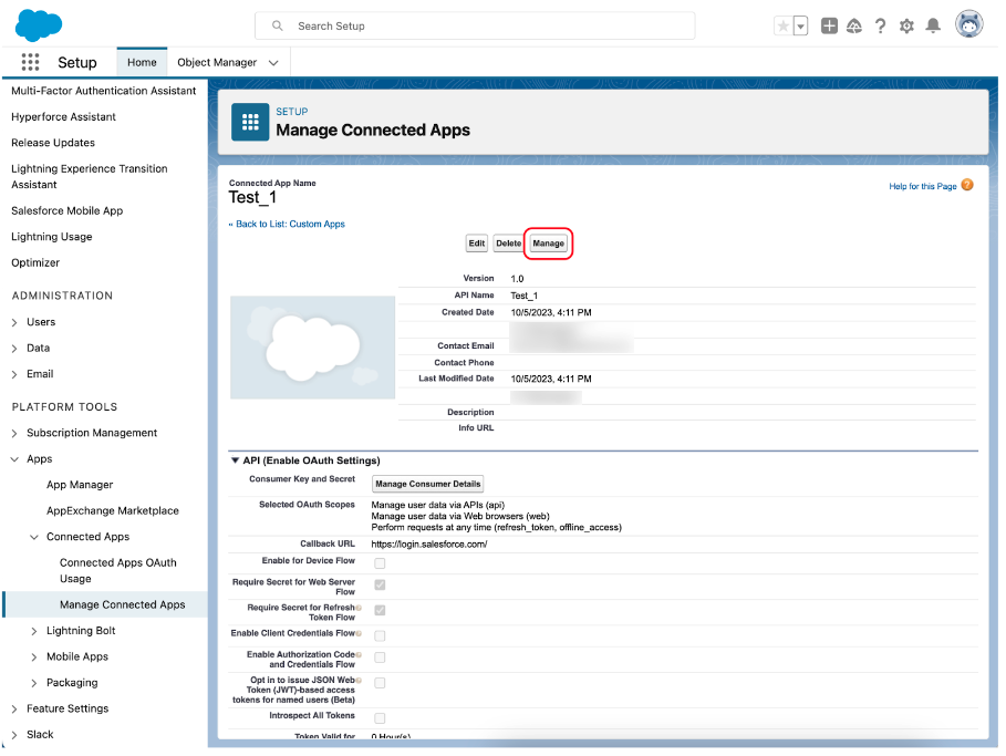 Manage connected apps in Salesforce