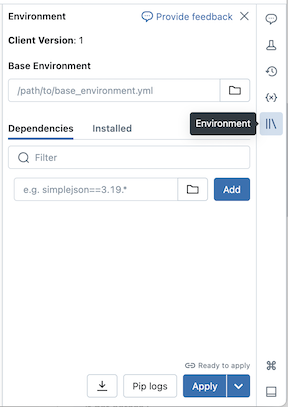 Serverless environment panel