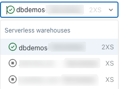 SQL Warehouse selector