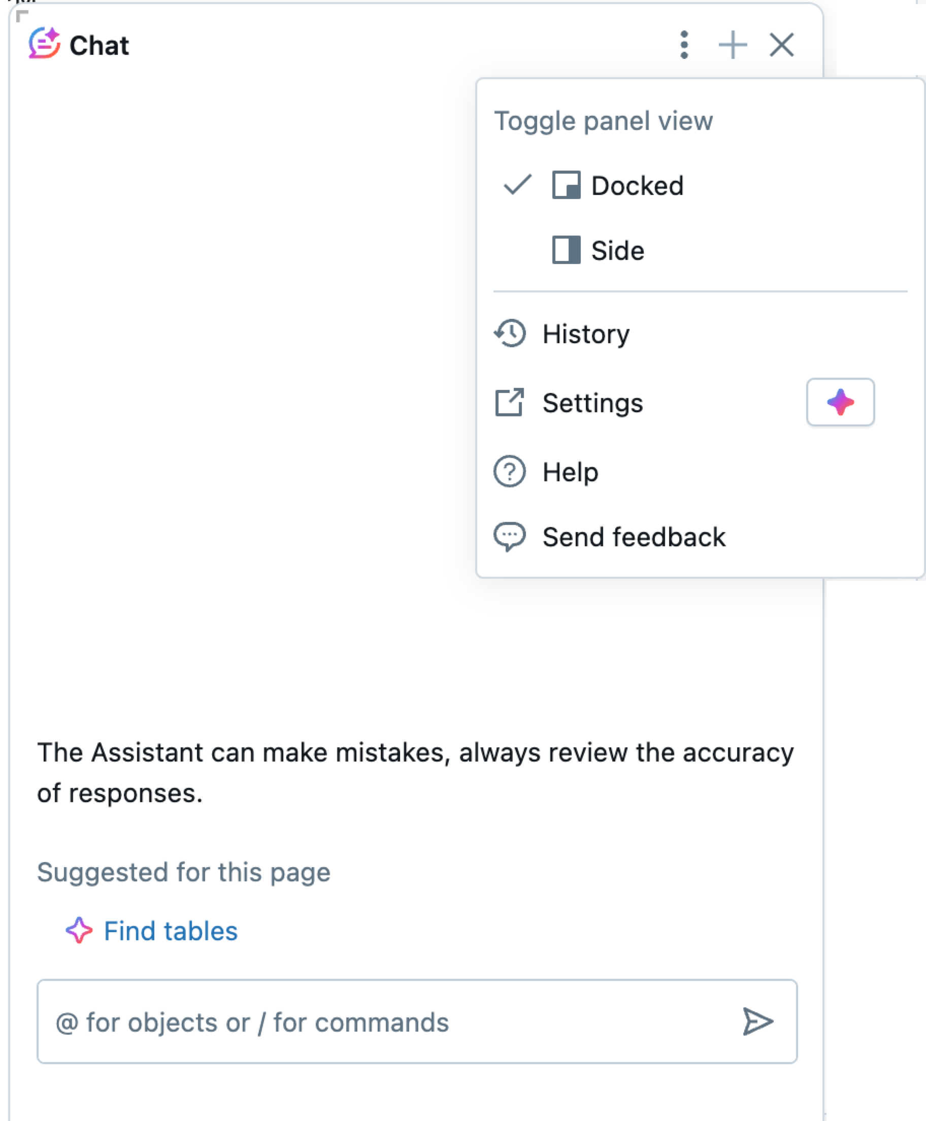 Databricks Assistant with docking control.