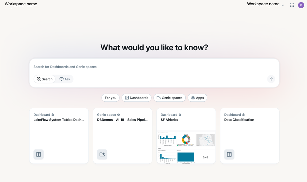 Landing page for Databricks One