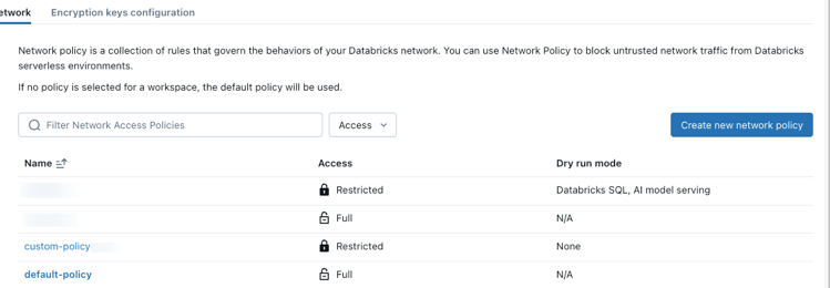 Network policy list.