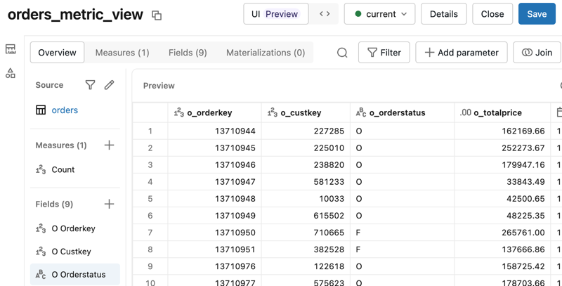 L'interface d'édition des vues de métriques dans l'Explorateur de catalogues.