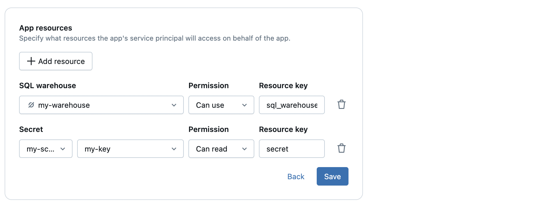 Ajout d’un SQL Warehouse en tant que ressource d’application dans l’interface utilisateur