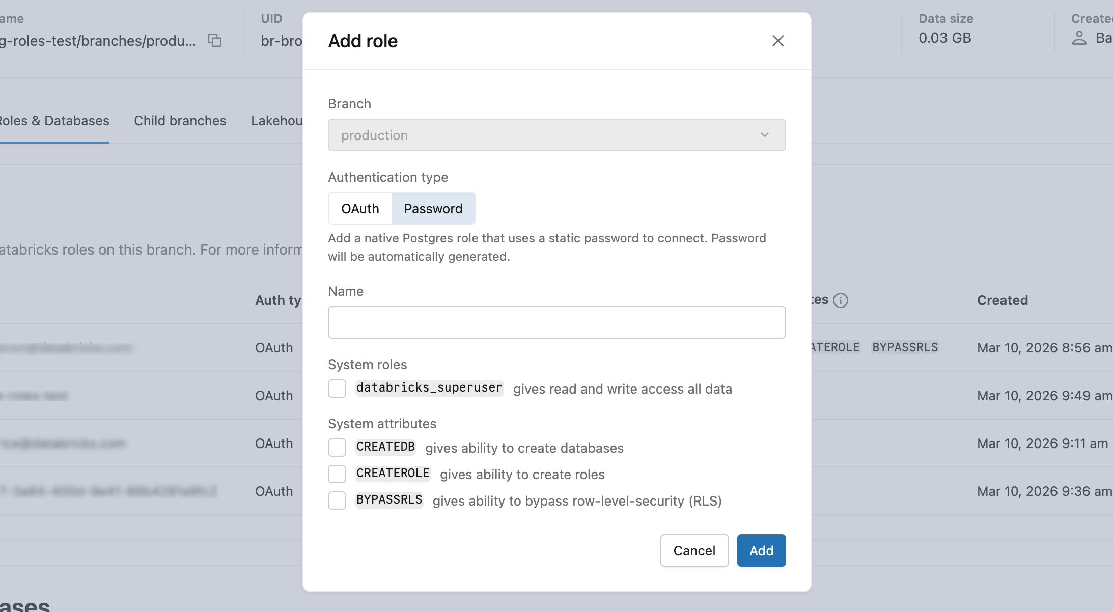 Ajouter un rôle — Mot de passe tab