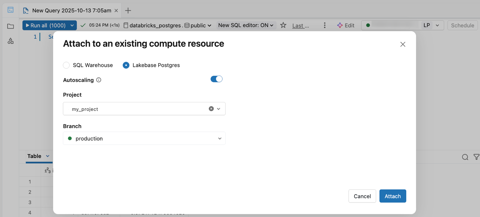 Attacher au projet LKB et à la Branch