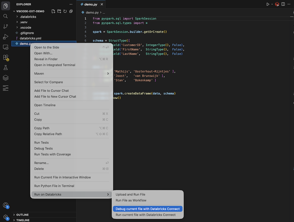 Déboguer le fichier actuel depuis le menu contextuel