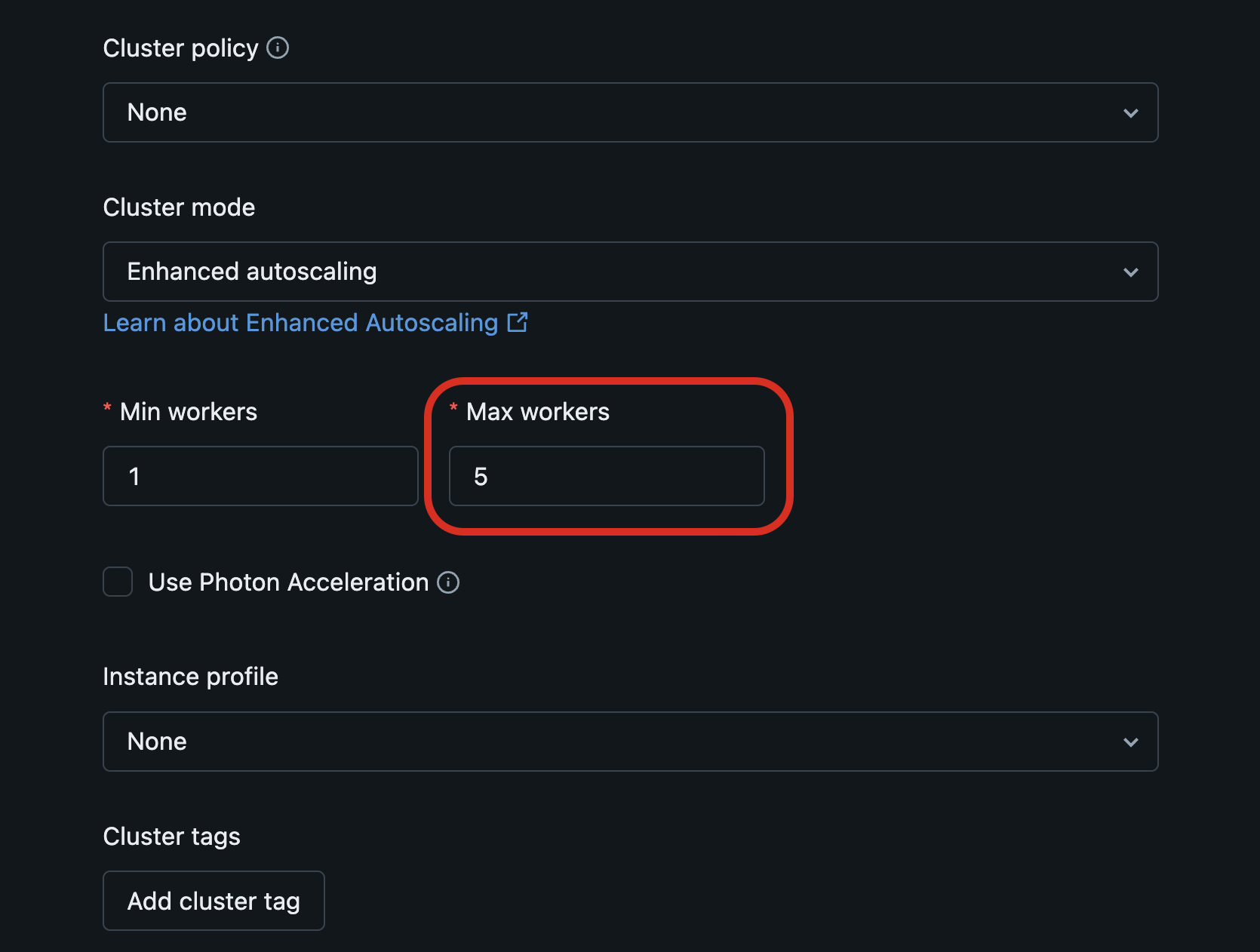 Le volet Compute de l'UI Pipelines, où vous pouvez définir le nombre maximal de Worker pour la mise à l'échelle automatique.